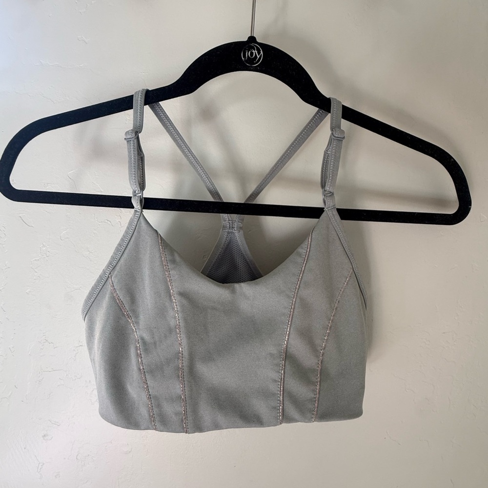 Nike Indy Gray Green Sports Bra with Rose Gold Metallic Stitching “Mermaid Bra”